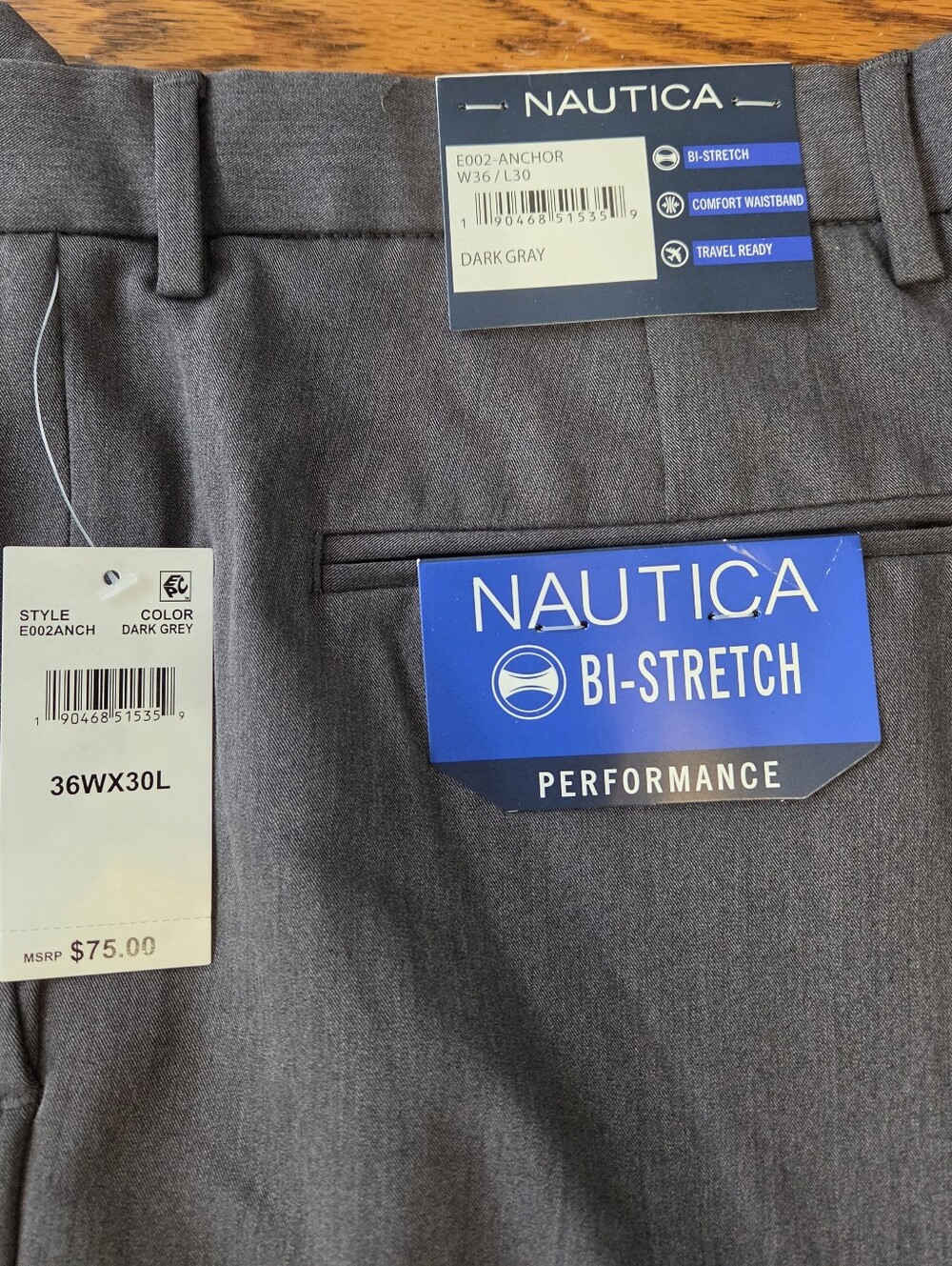 Nautica Men’s Dark Gray Performance Bi-Stretch Pants Size 36 X 30 NWT